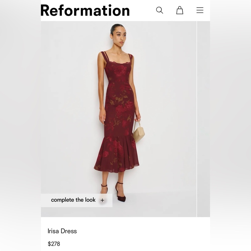 Reformation Irisa Midi Dress in Burgundy Floral Jacquard - Picture 1 of 4